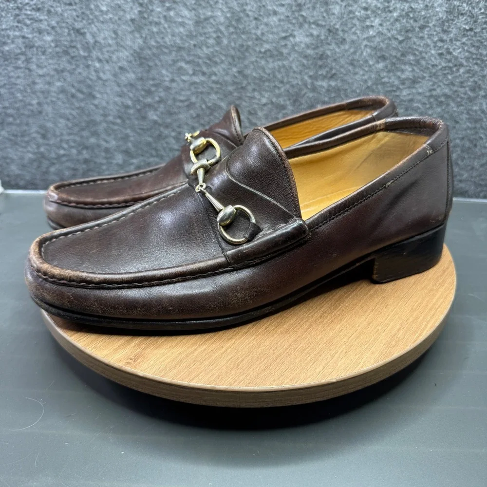GUCCI 1953 Classic Horsebit Loafers‎ Brown Leather Mens Shoes Size 44 10 VTG 110